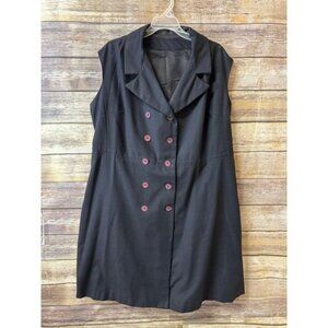 Vintage‎ 1980s Black Sleeveless Double-Breasted Dress With Burgundy Buttons 2X